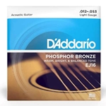 D'Addario EJ16 Phosphor Bronze Acoustic Guitar Strings, Light, 12-53