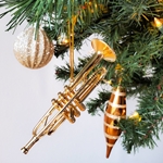 Brass Trumpet Ornament, 4.5"