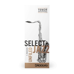 D'Addario Select Jazz Tenor Sax Reeds, Unfiled, Strength 3 Hard, 5-pack