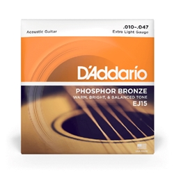 D'Addario EJ15 Phosphor Bronze Acoustic Guitar Strings, Extra Light, 10-47