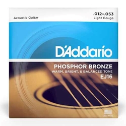 D'Addario EJ16 Phosphor Bronze Acoustic Guitar Strings, Light, 12-53