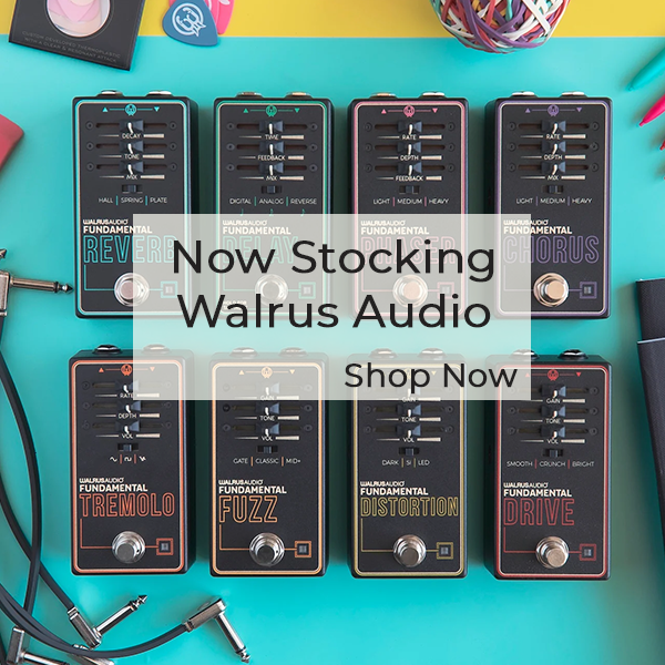 Walrus Audio Effects Pedals on Blue Background